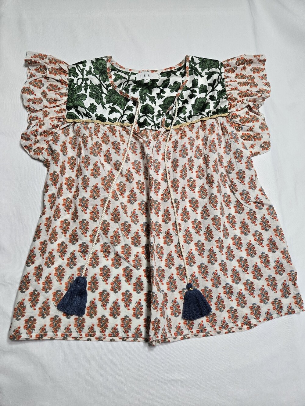 THML Women's Floral Leaf Print Blouse sz M